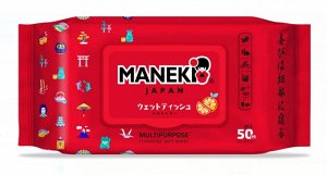 Салфетки влажные "Maneki", универсальные очищающие, аромат цитрусов, 50 шт./упак