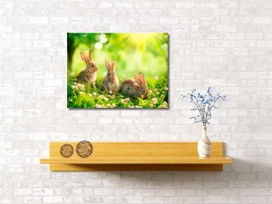 Картина "Кролики на полянке", 60*40 см.