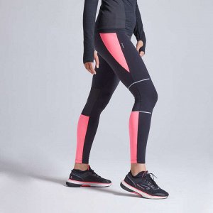 Тайтсы для бега утепленные женские kiprun warm черно-розовые kiprun