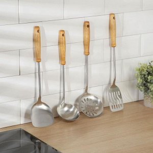 Набор кухонных принадлежностей «Прайм», 5 предметов, на подставке, цвет серебряный