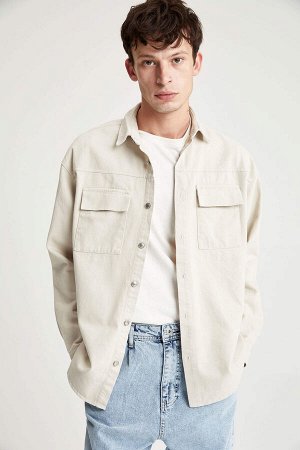 Джинсовая куртка-рубашка оверсайз с длинными рукавами