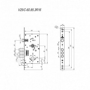 Корпус врезного замка c защёлкой V25/C-60.85.3R16