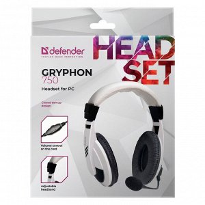 Компьютерная гарнитура Defender HN-750 Gryphon 2x3,5 mm jack (white/black)