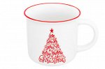 Кружка 400 мл 13*9,5*8,8 см &quot;Рождественская ель&quot; с красной каймой NEW BONE CHINA