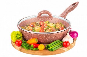 Сковорода глубокая 24 см ГАРМОНИЯ ВКУСА "Бронза" С КРЫШКОЙ ф24, н/р, 43,5*25*13,5 см