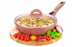 Сковорода глубокая 24 см ГАРМОНИЯ ВКУСА "Бронза" С КРЫШКОЙ ф24, с/р, 45*25*13,5 см