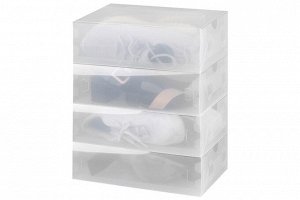 Набор 4 коробок для хранения женской обуви 30*18*10 см "Прозрачные" складные, с выдвиж. ящик