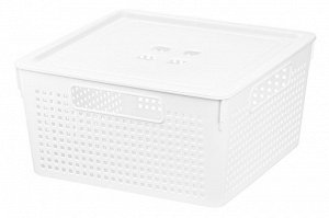 Коробка для хранения квадратная 11 л 29,4*29,4*15,1 см "Лофт" с крышкой (белая) (модель 6911106)