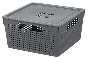 Коробка для хранения квадратная 11 л 29,4*29,4*15,1 см "Лофт" с крышкой (серая) (модель 6911118)