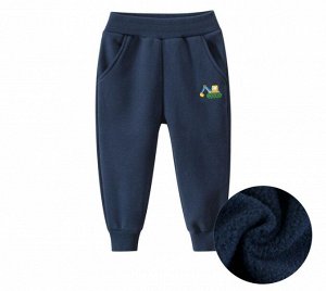 Детские утеплённые штаны с нашивкой в виде спец.техники, цвет тёмно-синий