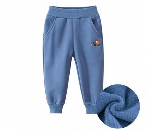 Детские утеплённые штаны с нашивкой в виде спец.техники, цвет синий