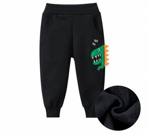 Детские утепленные штаны с нашивкой в виде динозавра, цвет чёрный