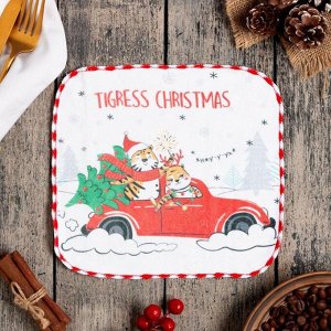 Доляна Новогодняя салфетка для уборки &quot;Tigress Christmas&quot;, 20х20 см, п/э