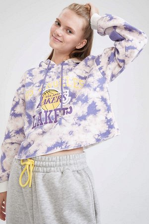 Мягкая пушистая толстовка с капюшоном Defacto Fit NBA Los Angeles Lakers Regular Fit с капюшоном