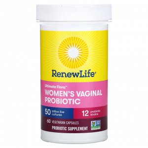 Renew Life, Ultimate Flora, вагинальный пробиотик для женщин, 50 млрд КОЕ, 60 вегетарианских капсул