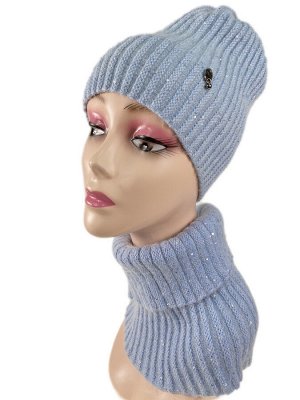 Комплект шапка женская и манишка, цвет голубой