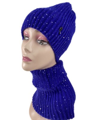 Комплект шапка женская и манишка, цвет синий
