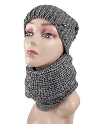 Комплект женская шапка и шарф, цвет темно серый