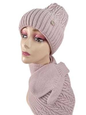 Комплект шапка женская, шарф и варежки, цвет нежно розовый