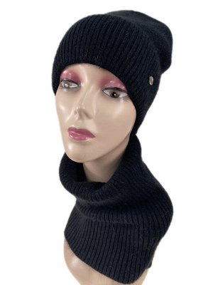 Комплект шапка женская и манишка, цвет черный