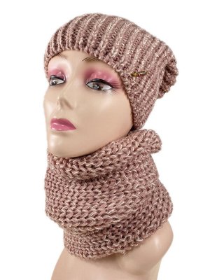 Комплект женская шапка и шарф, цвет темно-розовый
