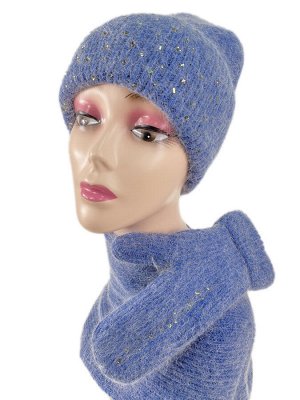 Комплект шапка женская, шарф и варежки, цвет синий