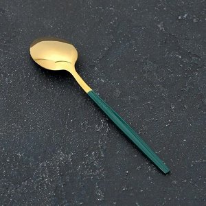 Ложка чайная Magistro «Блинк», 14,5*4 см, на подвесе, цвет золото, зелёная ручка