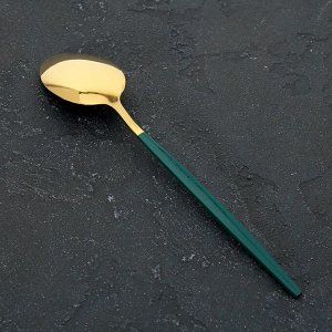 Ложка столовая Magistro «Блинк», 22*4 см, на подвесе, цвет золото, зеленая ручка