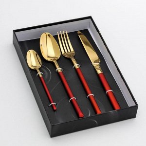 Набор столовых приборов Magistro «Версаль», 4 предмета, цвет металла золотой, красная ручка
