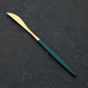 Нож столовый Magistro «Блинк», h=22 см, на подвесе, зелёная ручка, цвет золотой,