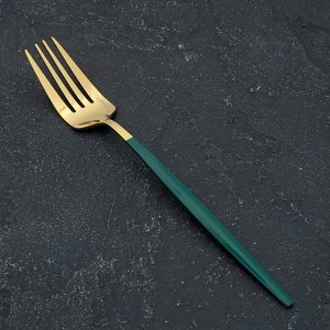 Вилка столовая Magistro «Блинк», 21,5?3 см, на подвесе, зелёная ручка, цвет золотой