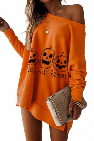 Оранжевое платье-свитшот на Хэллоуин с принтом тыквы
