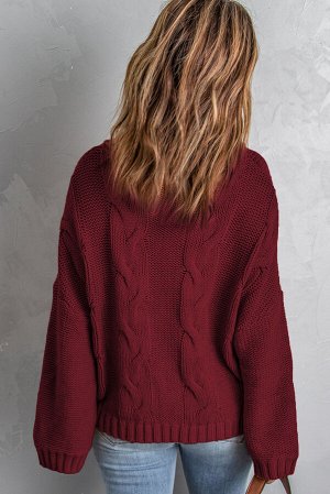 Бордовый свитер крупной вязки с воротником под горло