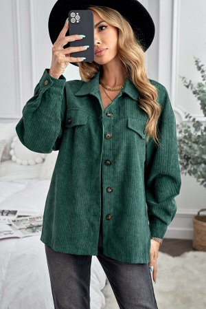 Зеленая вельветовая куртка-рубашка