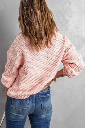 Розовый свитер крупной вязки с воротником под горло