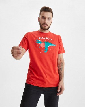 Футболка мужская "Динозавр Санта" (Красный)