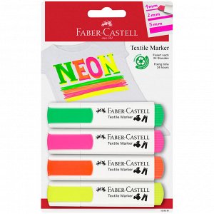 Маркер перманентный для ткани Faber-Castell "Textile Neon", 4цв., 1-5мм, блистер