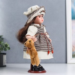 1 TOY Кукла коллекционная керамика &quot;Мариша в клетчатом платье со шляпкой&quot; 30 см