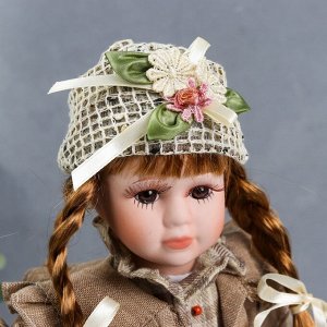 Кукла коллекционная керамика "София в песочном пальто, платье в клетку" 30 см