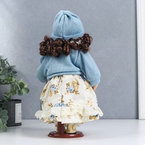 Кукла коллекционная керамика "Машенька в платье с цветами, в голубой кофточке" 30 см