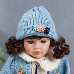 Кукла коллекционная керамика "Машенька в платье с цветами, в голубой кофточке" 30 см