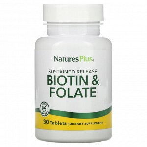 Nature's Plus, биотин и фолат длительного высвобождения, 30 таблеток