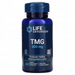 Life Extension, TMG, триметилглицин, 500 мг, 60 вегетарианских капсул с жидкостью