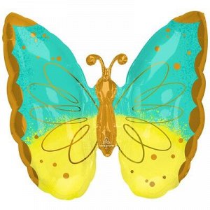 1207-4410 Шар-фигура, фольга, "Бабочка MintYellow" (AN), 25"/63 х 25"/63 см