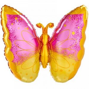 1207-4358 Шар-фигура, фольга, "Бабочка розово-желтая" (AN), 25"/63 см