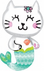 15517 Шар-фигура, фольга, &quot;Кошка-русалочка&quot; (Falali), белый, 32&quot;/81 см