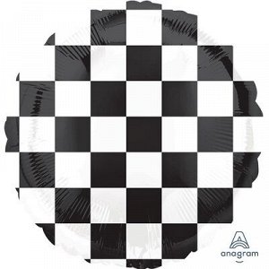 1202-2759 Шар-круг, фольга, 18"/46 см, "Шахматное поле.Черно-белый" (AN)