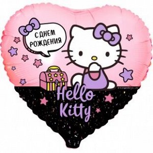 501312 Шар-сердце, фольга, 18"/46 см,  ДР "Hello Kitty", розовый (Falali), инд. уп.
