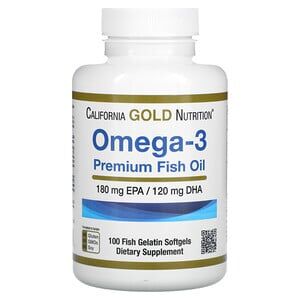 California Gold Nutrition, омега-3, рыбий жир премиального качества, 180 мг ЭПК / 120 мг ДГК, 100 капсул из рыбьего желатина