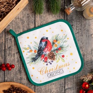 Прихватка «Этель» Christmas greetings, 19x19 см, МИКС, саржа, хлопок 100%, ватин 250 г/м²